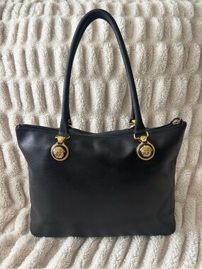 Gianni Versace VTG Black Leather Shoulder Bag w/Medusa Accents, *READ BELOW!*